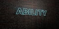 ABILITY -Realistic Neon Sign on Brick Wall background - 3D rendered royalty free stock image