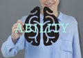 Ability (text + brain). Writ on the screen by young businesswoman smiling Royalty Free Stock Photo