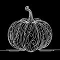 Ablack and white drawing of a pumpkin With a vine on it. Royalty Free Stock Photo