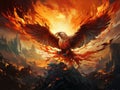 Ablaze Majesty: Fiery Eagle in Spectacular Flight. Generative AI