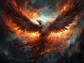 Ablaze Majesty: Fiery Eagle in Spectacular Flight. Generative AI