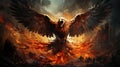 Ablaze Majesty: Fiery Eagle in Spectacular Flight. Generative AI