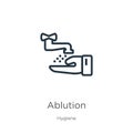 Ablution icon. Thin linear ablution outline icon isolated on white background from hygiene collection. Line vector ablution sign,