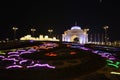 ABNight view of Presidential Palace gate and colorful fountains in Abu Dhabi,