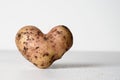 Abnormal potato in shape of heart on white