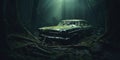 Abondoned car in the dark mystic forest