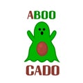 Aboocado a boo cado lettering. Funny Halloween pun quote. Cute avocado ghost character. Vector template for typography Royalty Free Stock Photo