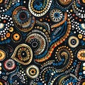 Aboriginal art inspired seamless tile with circles and swirls Royalty Free Stock Photo