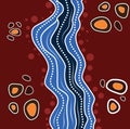 Aboriginal art vector background with river Royalty Free Stock Photo