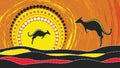 Aboriginal art vector painting with kangaroo. Based on aboriginal style of landscape dot background. Royalty Free Stock Photo