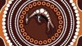 Aboriginal art vector painting with kangaroo. Based on aboriginal style of landscape dot background. Royalty Free Stock Photo