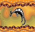 Aboriginal art vector painting with kangaroo. Based on aboriginal style of landscape dot background. Royalty Free Stock Photo