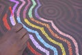 Aboriginal artist dot painting in Derby Kimberley Western Australia Royalty Free Stock Photo