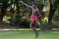 Aboriginal Australians man dancing traditional dance during Australia Day celebrations