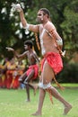 Aboriginal Australians men dancing traditional dance during Australia Day celebrations