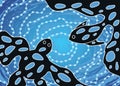 Aboriginal dot art background. Illustration based on aboriginal style of dot painting with turtle and fish