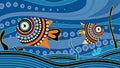 Aboriginal dot art painting with fish. Underwater concept, Landscape background wallpaper vector Royalty Free Stock Photo