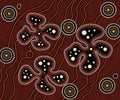 Aboriginal dot art painting with poppy flowers - Vector