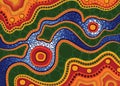 Aboriginal dot art vector background with river Royalty Free Stock Photo