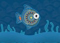 Aboriginal dot fish painting - Vector illustration.