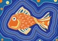 Aboriginal fish dot painting - Vector illustration.