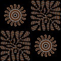 Aboriginal seamless vector pattern including ethnic Australian motive with dotted circles, leaf, sun and other typical elements Royalty Free Stock Photo