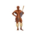 Aborigine african man hunter in tiger leather clothes