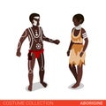 Aborigine couple flat 3d isometric costume collection Royalty Free Stock Photo