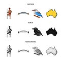 Aborigine with a spear, Sydney Harbor Bridge, kookabarra on a branch, the territory of the country.Australia set