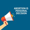 ABORTION IS PERSONAL DECISION Announcement. Hand Holding Megaphone With Speech Bubble