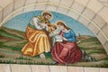 Jesus, Mary and Joseph - mosaic of holy family at Arabic Christian church in Aboud Village