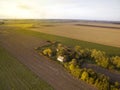 Above agricultural fields in Autumn Sunset
