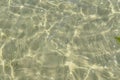 Above closeup of sunlight reflecting on water at beach with copy space. Closeup of shallow waves and calm ripples on a Royalty Free Stock Photo