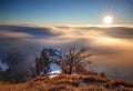 Above clouds in winter - mountain landcape at sunset, Slovakia Royalty Free Stock Photo