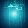 Above the code creating a networked high tech appearance. The central Royalty Free Stock Photo