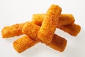 Appetizing bright fish sticks on white background Royalty Free Stock Photo