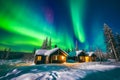 Above the dense forest, the captivating Aurora borealis paints a celestial masterpiece, enhancing the charm of the