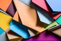 From above layout of colorful cardboard sheets in brown and grey shades