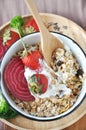 Above of Muesli Bowl with Wooden Spoon Royalty Free Stock Photo