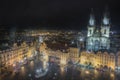 Above Prague old town square and Tyn cathedral at night, Czech Republic Royalty Free Stock Photo