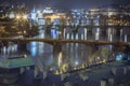 Above Prague old town bridges and river Vltava at night, Czech Republic Royalty Free Stock Photo