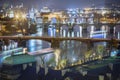 Above Prague old town bridges and river Vltava at night, Czech Republic Royalty Free Stock Photo