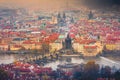 Above Prague old town, Charles bridge and river Vltava at sunset, Czech Republic Royalty Free Stock Photo