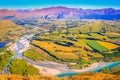 Above Queenstown countryside and river in south Island, Otago, New Zealand Royalty Free Stock Photo