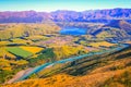 Above Queenstown countryside and river in south Island, Otago, New Zealand Royalty Free Stock Photo