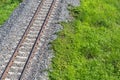 Above a railroad in a rock with grass. Royalty Free Stock Photo