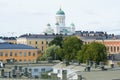 Above the roofs of the old Helsinki. View of the dome of the Cathedral of St. Nicholas. Hhelsinki, Finland