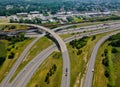 Above transport junction road aerial view with car movement transport industry Cleveland Ohio Royalty Free Stock Photo