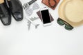 Above view of accessory travel and fashion men or technology Royalty Free Stock Photo