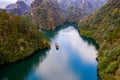 Above view of beautiful Baofeng lake and tourist boat trip